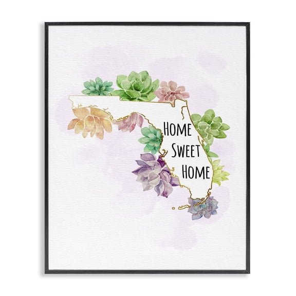 Stupell Industries Eclectic Florida State Home Sweet Home Succulent Watercolor Vignette Black Framed Giclee Art, 11 x 14, by Ziwei Li