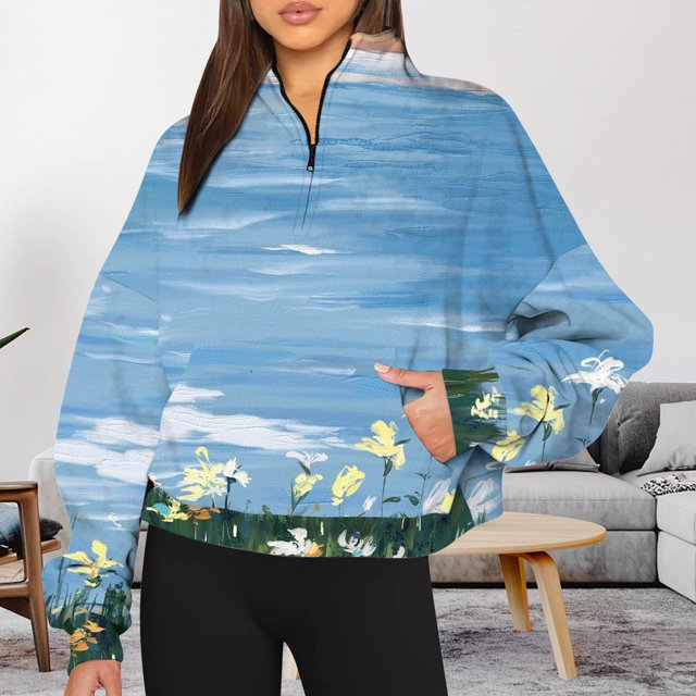 2023 Chandail en Molleton de Mode pour Femmes 50 % de Rabais Liquidation Mode Automne Hiver Imprimé Floral Décontracté Sports Col Rond Survêtements Manches Longues Col à Revers Chandails à Capuchon à Fermeture Éclair