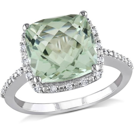 4 Carat T.G.W. Green Amethyst and Diamond-Accent 10kt White Gold Halo Ring