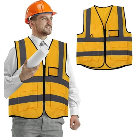 

Trimming Shop Hi Vis Reflective Vests High Visibility Safety Zip-Up Vests Hi Viz Safety & Emergency Jacket with Neon Reflective Strips ID Pocket & Phone Pocket Yellow