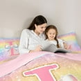thumbnail image 4 of Homewish Initial L Letter Bedding Comforter Set 7pcs for Girls, Dreamy Galaxy Stars Rainbow King Bedding Sets, Cute Princess Style Reversible Bed Sheets, Luxury Bedroom Decor, 4 of 7