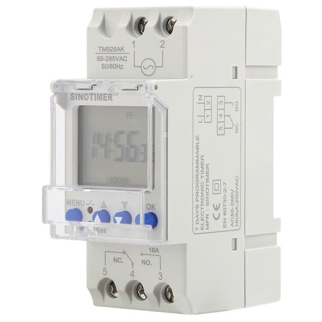 Minuterie numérique analogique programmable sur rail DIN, grand écran, 85-265 V, 16 A