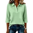 thumbnail image 4 of Ladies Casual Button Placket Collared Polo Shirts Three Quarter Sleeve Loose Summer Multi Color Tops M, 4 of 4