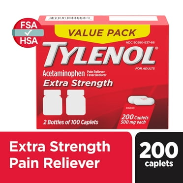 Tylenol Extra Strength Pain Relief Caplets with 500 mg Acetaminophen, 200 Ct