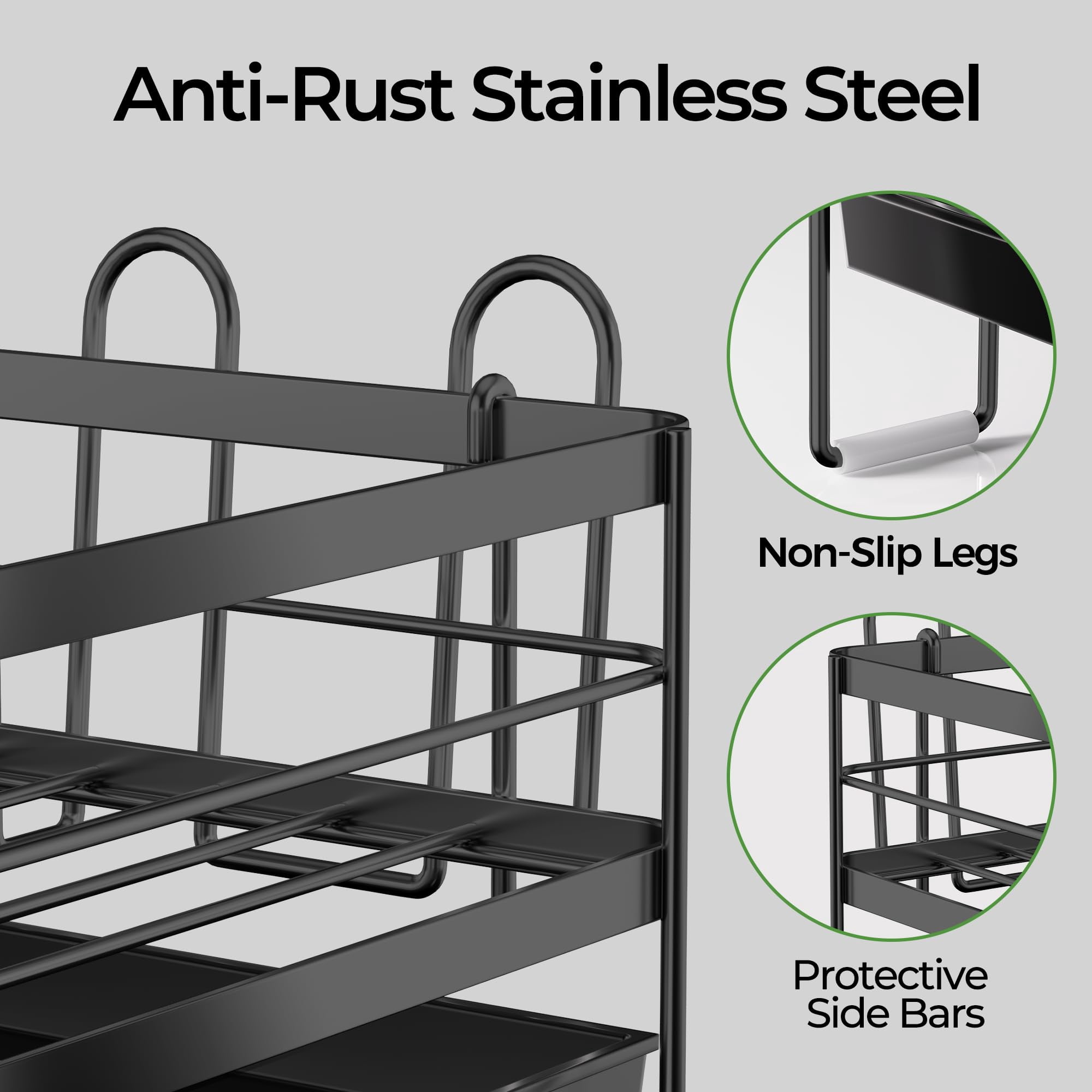 Dish Drying Rack Extendable Stainless Steel Multifunctional Drainer Black-1 Tier