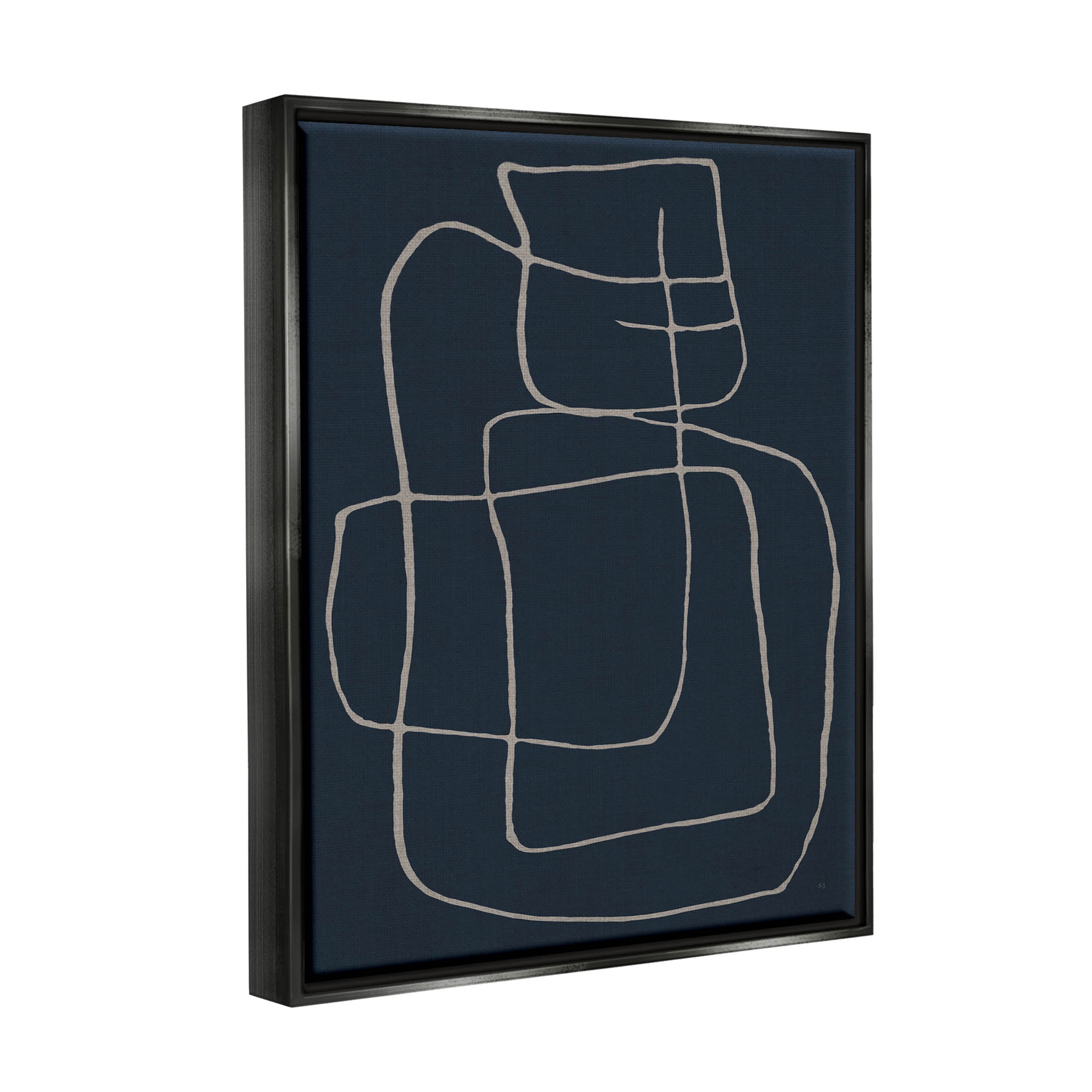 Stupell Industries Squiggle Shapes Abstract Lines Graphic Art Jet Black Floating Framed Canvas Print Wall Art, Design by Susan Jill