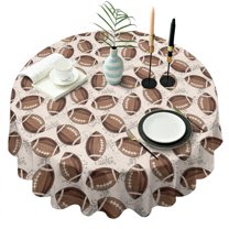 Brown Footballs on Beige Pattern Round Tablecloth 60"x60",Wrinkle Wipeable Table Cloth for Kitchen Dining Room Picnic Patio Party