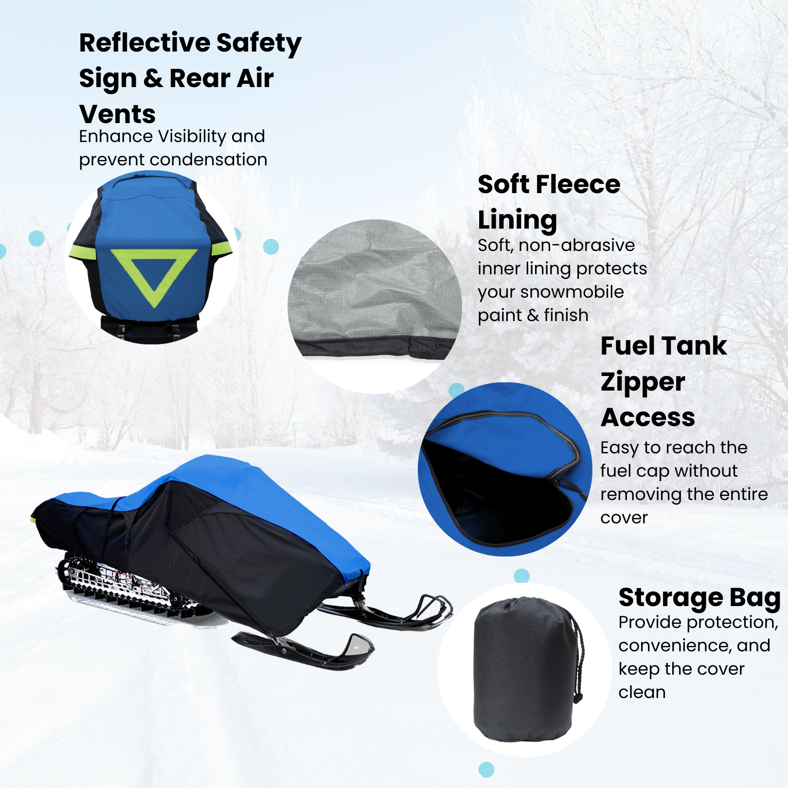 EliteShield Heavy Duty Trailerable Snowmobile Storage Cover Fits Youth Snowmobile up to 80" Blue/Black - image 3 of 7