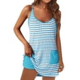 thumbnail image 1 of Causal Sleeveless Jumpsuit for Womens Racerback Striped Mini Romper Dress with Pocket Spaghetti Strap Summer Pajamas Rompers, Gray, M, 1 of 6