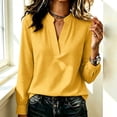 thumbnail image 2 of Women's Plus Size Plaid Shirts V Neck Long Sleeve Loose Tunic Tops Business Casual Tops Basic Blouse Layering Shirt Fall Outfit Yellow, 2 of 5