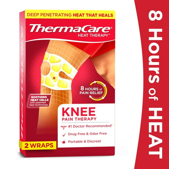ThermaCare Knee Heat Wraps for Knee Pain Relief, 8-Hour Long-Lasting Heat, 2 Count