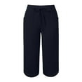 thumbnail image 4 of Trousers Pants for Women Stretchy New Summer Capris for Women Casual Loose Comfy Trendy Elastic Waist Cropped Trouser Beach Clothes with Pockets Navy XL, 4 of 5