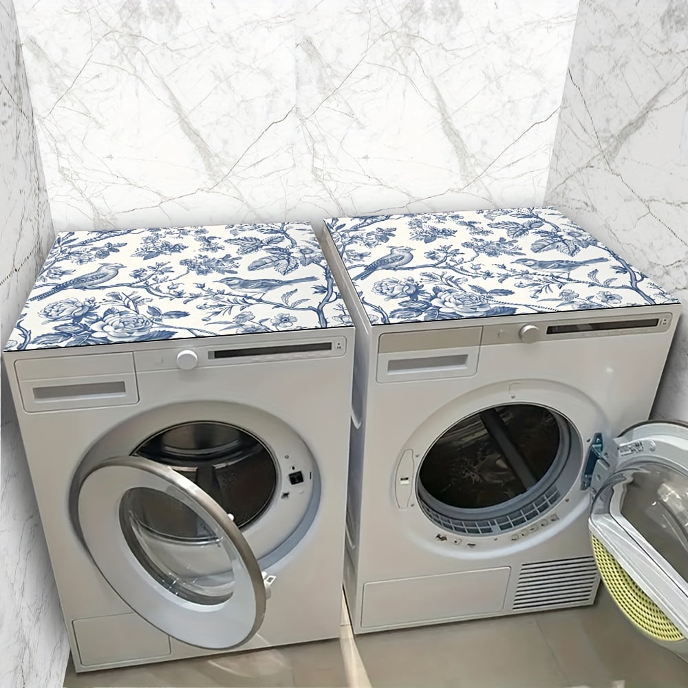 1pc, Dish Drying Pad, Blue Birds On Branches Pattern Washing Machine Cover Mat, Countertop Absorbent Pad, Washstand Drain Mat, Soft Faucet Absorbent Mat, Kitchen Accessories, Bathroom Accessories