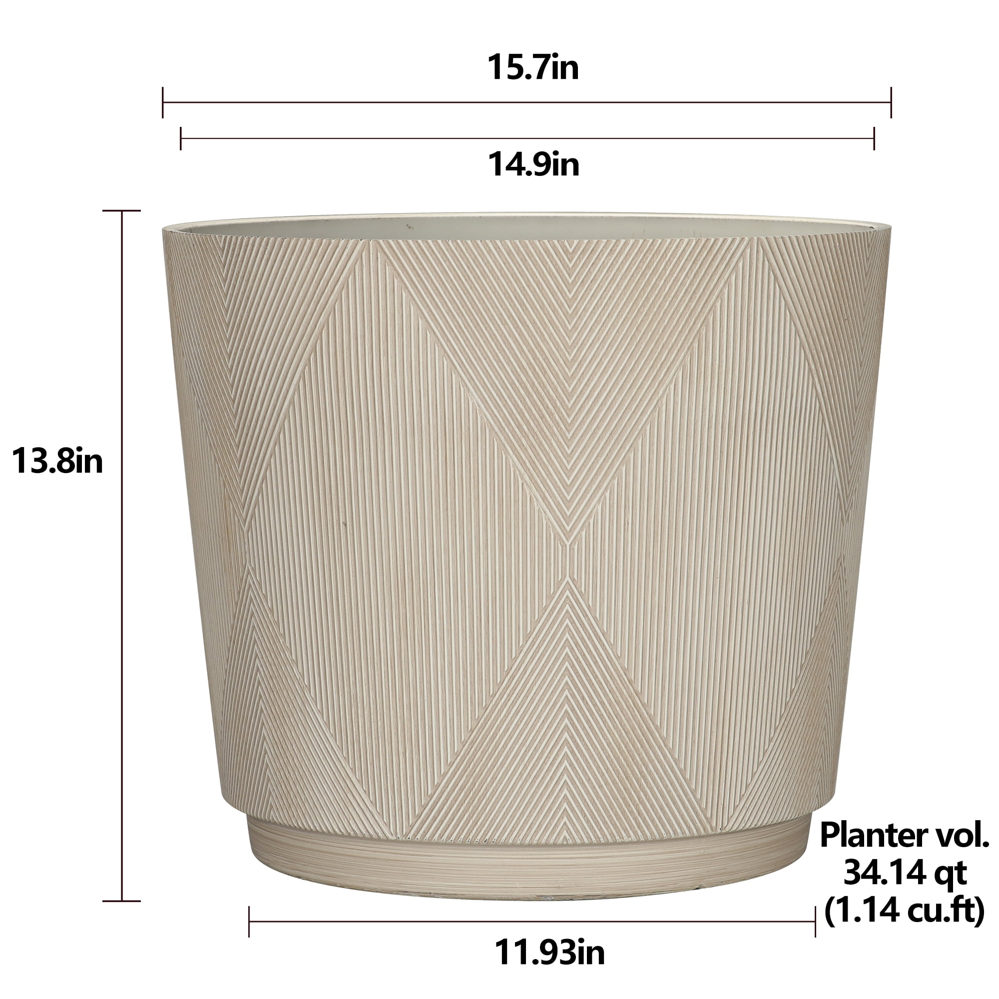 (2 pack) Better Homes & Gardens Hudson Cream Resin Planter, 15.7" x 15.7" x 13.8"