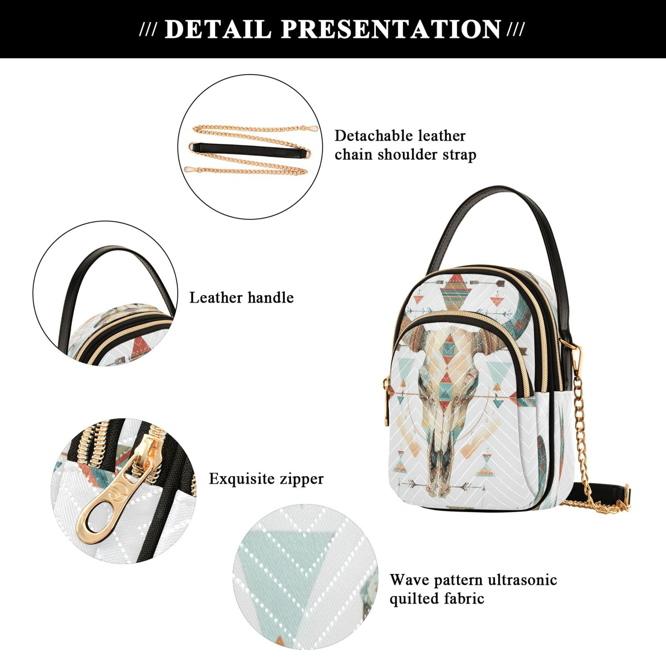 IAUYY Small Crossbody Bags for Women 15*21*8cm Leather Purses for Women Removable Strap with 3 Zipper Pocket Applicable to Birthday Gifts for Women,Bohemian Style Bull
