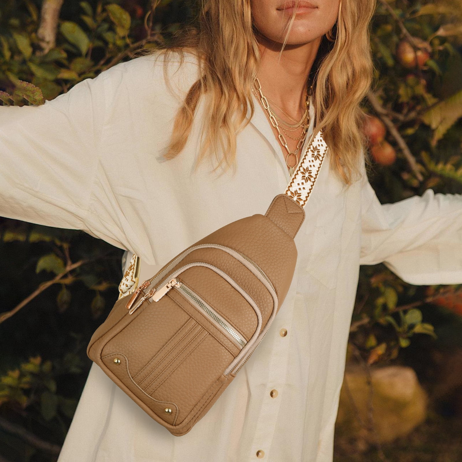 GAEKEAO Crossbody Sling Bag for Women, Travel Leather Crossbody Bags Fanny Packs for Women Small Crossbody Purse Chest Bag