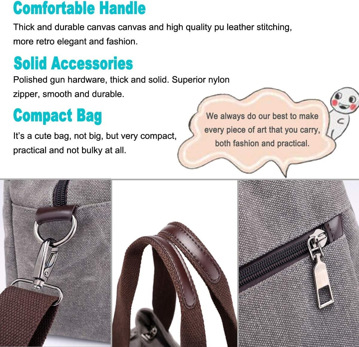 Omlopp Hobo Handbags Canvas Crossbody Bags for Women, Multi Compartment Tote Purse Medium Satchel-Blue - Medium