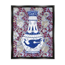 Stupell Industries Red & Blue Baroque Vase Pattern Botanical & Floral Painting Black Floater Framed Art Print Wall Art