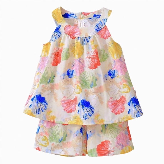 CAICJ98 Toddler Baby Summer Clothes Girl 3 6 12 18 Months 2T 3T 4T 5T Girls Outfits Cute Dinosaur Tank Tops Shorts Outfits Lightweight Elastic Cotton Short Sets (Yellow,18-24 Months)