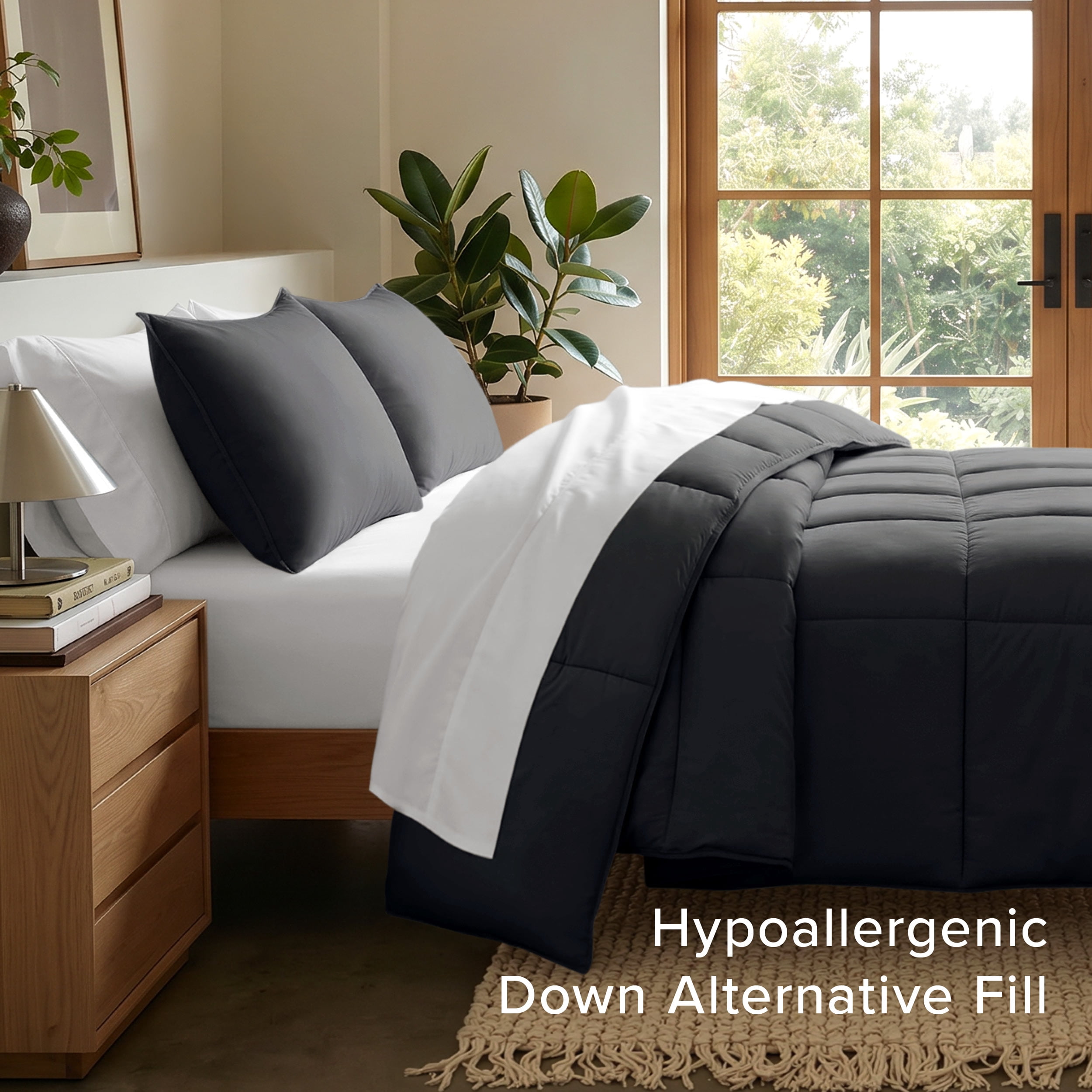 Bare Home Down Alternative Comforter Set - 3-Pieces - All Seasons - Full, Black