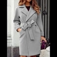 thumbnail image 2 of Gabardina Larga para Mujer, Elegante Chaqueta de Solapa, Abrigo Informal de Otoño e Invierno con Cinturón Gris XXL, 2 of 4