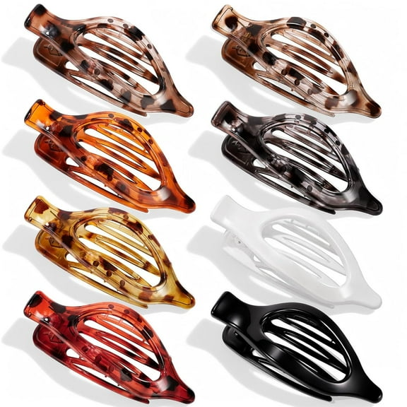 8 Pcs Flat Hair Clips for Women Girls, Lay Down Claw Clips for Thick Thin Hair, Comfortable Curved Flat Clip,Strong Hold Non-Slip Grip Hair Claw Clips (Tortoise)