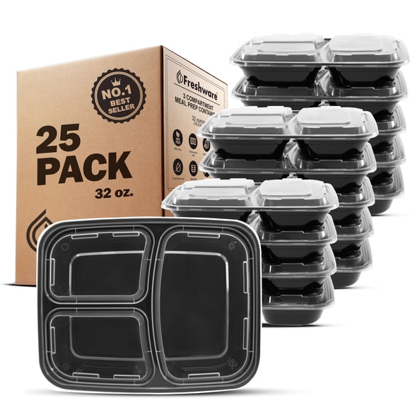 Recipientes para preparación de comidas Freshware, 3 compartimentos, 32 ml (paquete de 25)