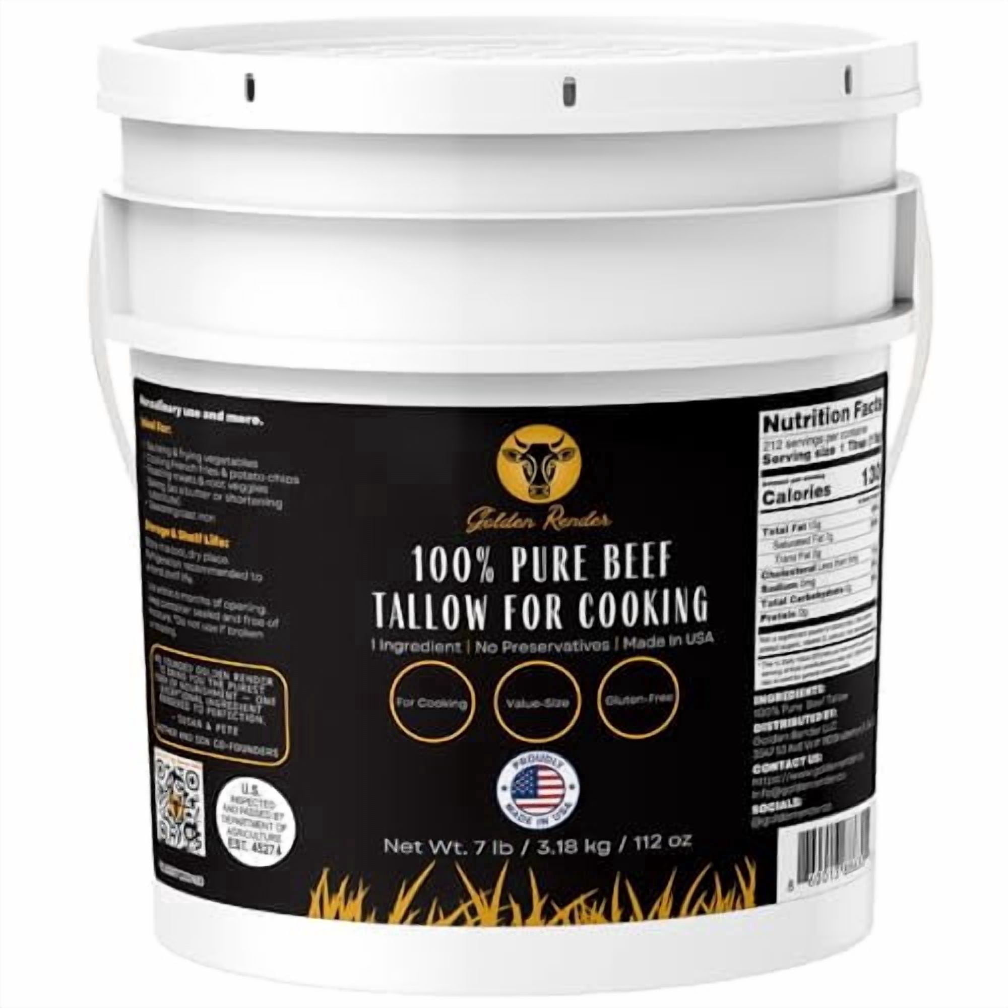 100% Pure Beef Tallow for Cooking & Deep Frying - 7lb Bulk Size - Food Grade Non-GMO | Made in USA | Roasting, Baking, Cast Iron Seasoning, & Soap