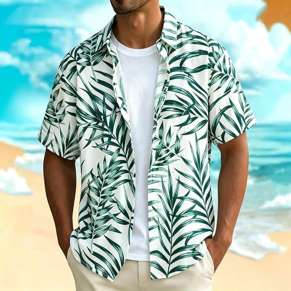 Bxsruta Men's Hawaiian Shirt Short Sleeve Tropical Floral Print Button Down Casual Lightweight Beach Vacation Shirt