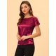 thumbnail image 3 of INSPIRE CHIC Blusa Elegante De Satén Para Mujer, Manga Corta, Cuello Barco, Estilo Vintage borgo?a S, 3 of 5