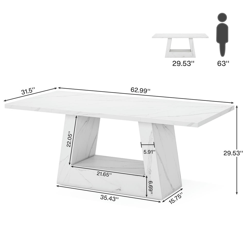 Yardi Yarda Faux Marble Dining Table, 63" Kitchen Table for 4 to 6 People, Dining Table for Indoor, White