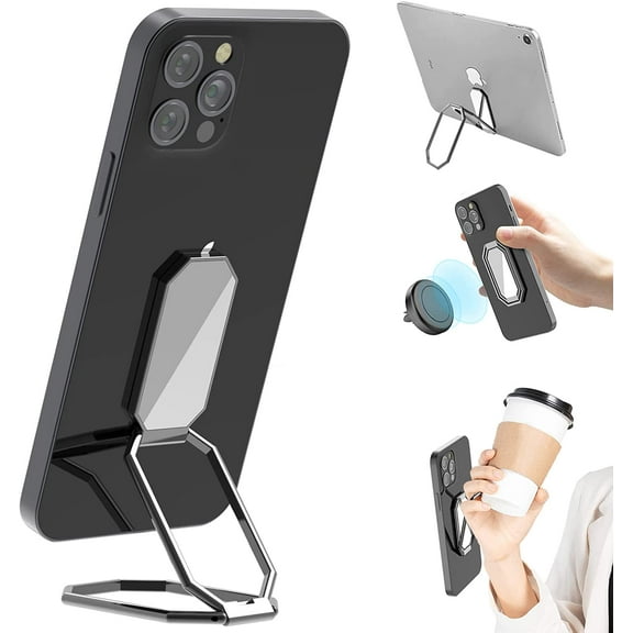 Phone Ring Holder Finger Kickstand, Upgraded 360° Rotation Metal Phone Grip for Magnetic Car Mount Foldable Cell Phone Stand Compatible with Most Smartphones