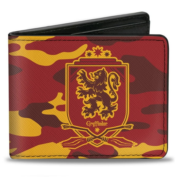 The Wizarding World of Harry Potter Wallet, Bifold, Harry Potter Gryffindor Crest Camo Gold Reds, Vegan Leather