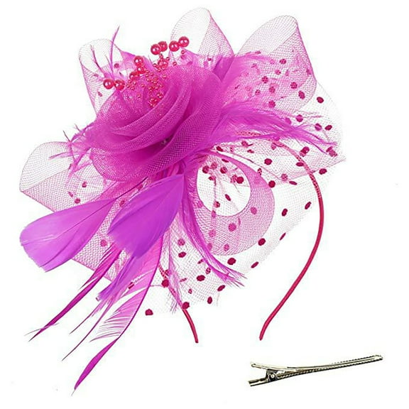 XDIAHBPL Turbans For Women Hat For Tea Party Bridal Wedding Cocktail Mesh Flower Headband Hair Clip Pink