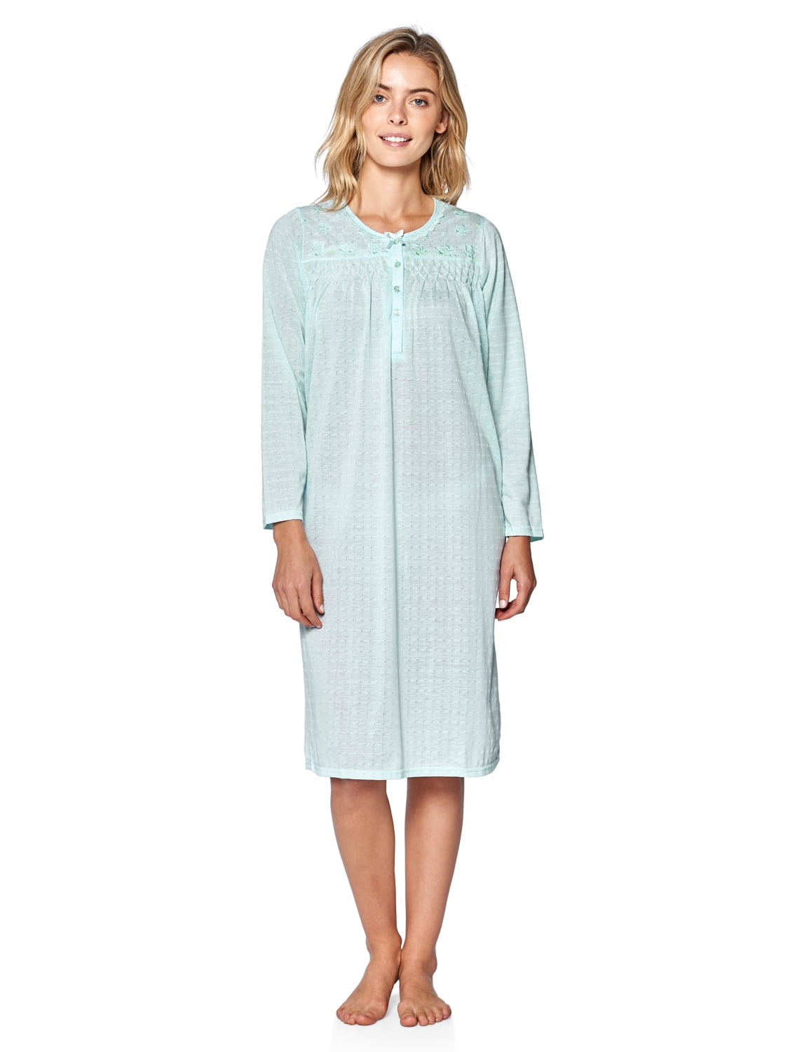 Casual Nights Women's Pointelle Pintucked Long Sleeve Nightgown