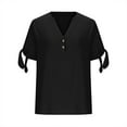 thumbnail image 4 of Aobny Womens Tops Linen Cotton Black T-shirts Short Sleeve Cold Shoulder V-Neck Summer Tops for Women,S, 4 of 6