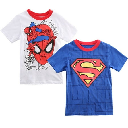 2-7Years Baby Boy Novelty Short Sleeve T-shirt Spiderman Superman Costume Tees Tops