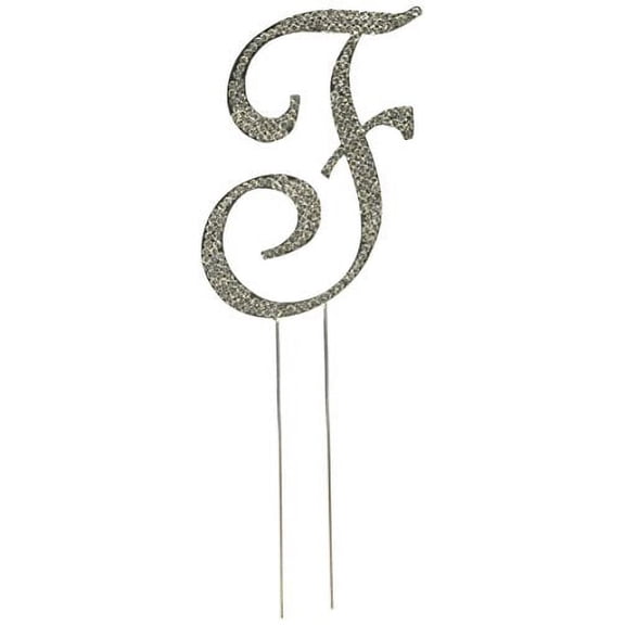 Unik Occasions Sparkling Collection Crystal Rhinestone Monogram Cake Topper - Letter F, Large, Silver