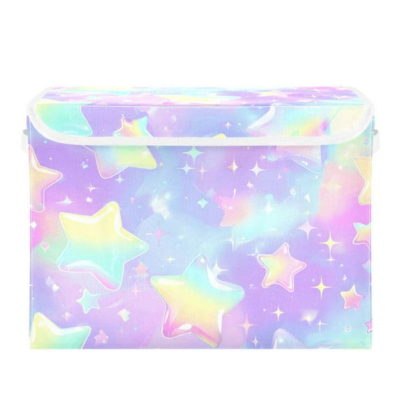 Colorful Shining Stars Foldable Storage Bin with Lid and Handle Collapsible Storage Box 16.5 x 12.6 x 11.8 inches