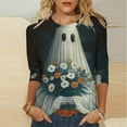 thumbnail image 1 of Xihbxyly Blouses pour Femmes Manches 3/4 T-shirt Imprimé Col Rond Manches Trois-Quarts Haut Ample, 1 of 5