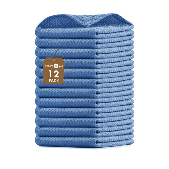 Native Fab Waffle Dishcloths, Set of 12, Cotton, 12x12 Sky Blue