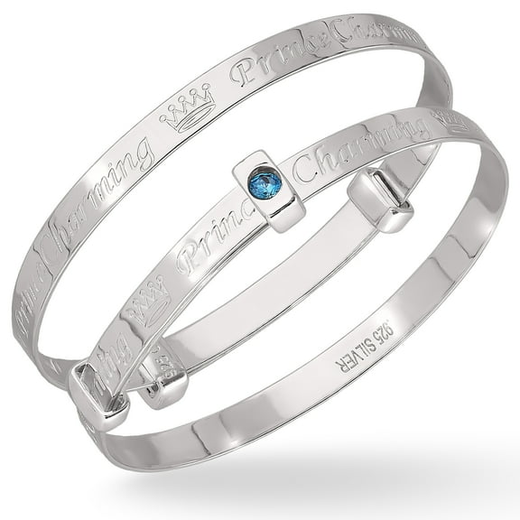 Prince Charming Baby Shower Boy Bangle Bracelet Sterling Silver and Blue CZ Baptism New Born Gift, 2 Years