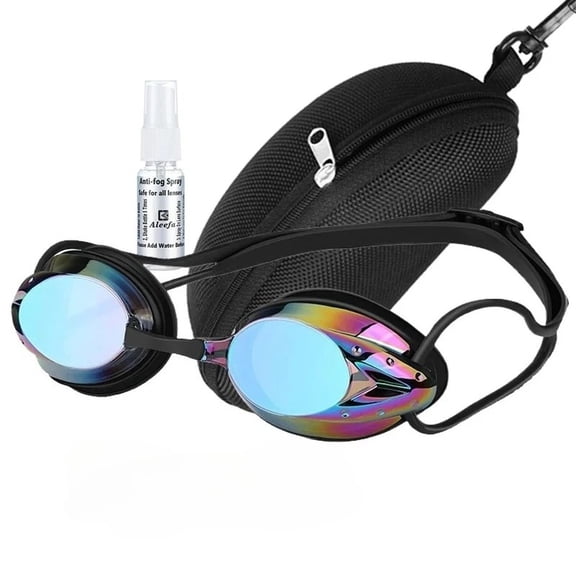 Adult Racing Swim Goggles - Anti-Fog, UV Protection, 3 Nose Clip Sizes & Quick Release Buckle