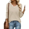 thumbnail image 2 of GrmtClth Womens Sweaters Breathable V-Neck Knitted Sweaters Casual Classic Comfort Soft Long Sleeve Pullover Tops Khaki M, 2 of 6
