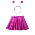 thumbnail image 3 of Yartina Girls Glossy Metallic Flared Pleated Mini Skirt Alien Cosplay Hair Hoop Outer Space Costume Rose Red 10, 3 of 5