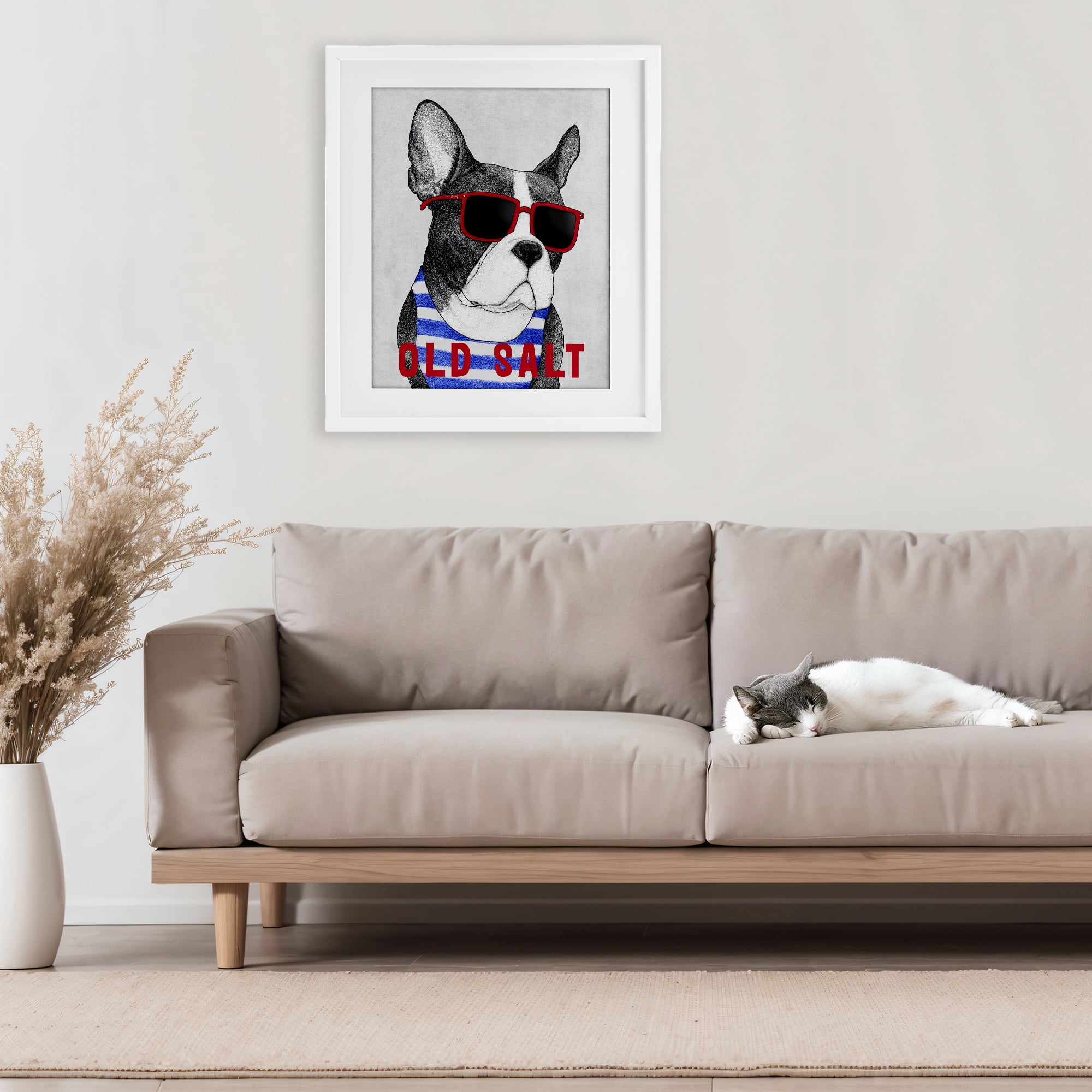 Stupell Industries Old Salt Summer Frenchie White Framed Print Under Glass, design by Barruff