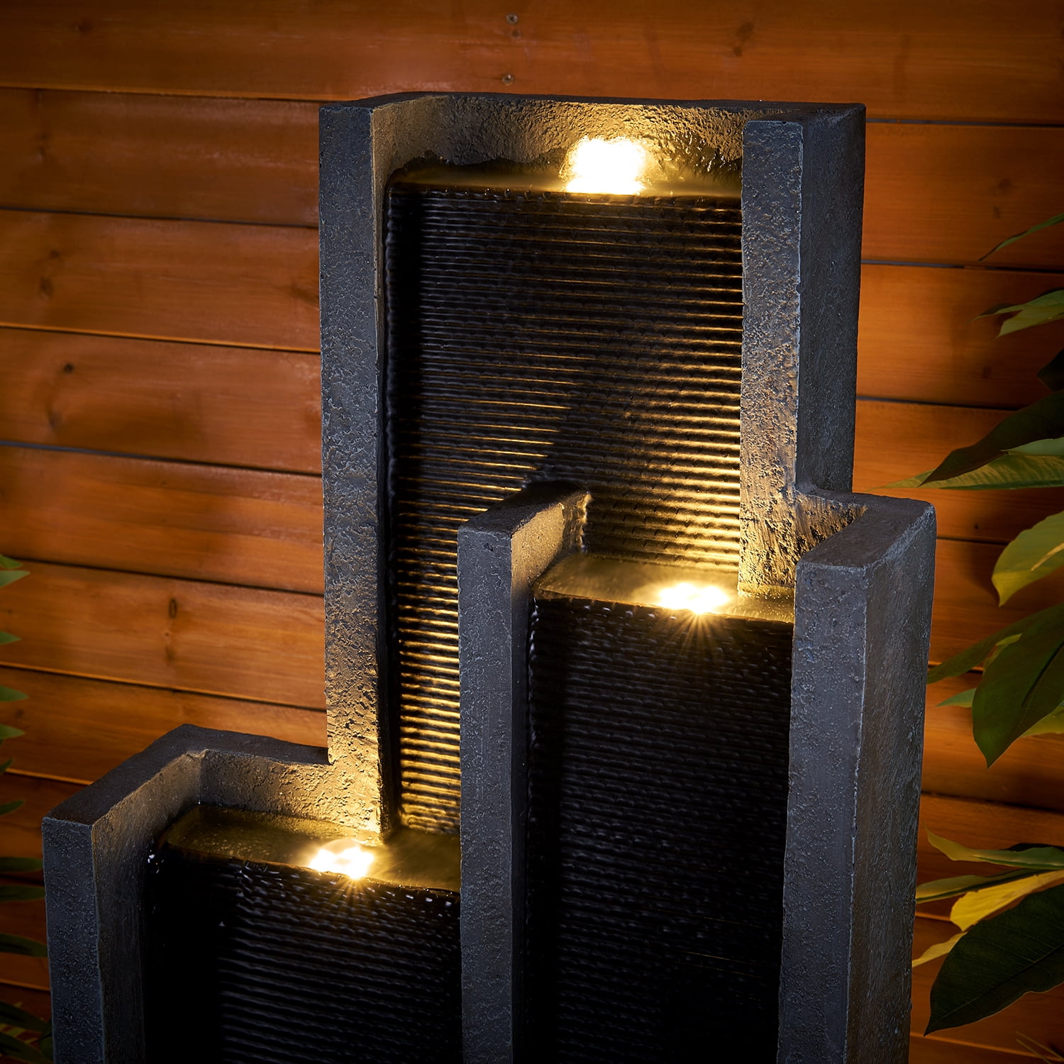 4-Tier Water Fountain with LED Lights  - 50.7" H Waterfall Fountain Indoor Outdoor Water Feature for Home, Patio, Garden
