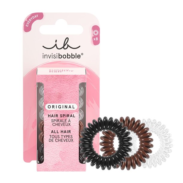 Invisibobble Gomas para el pelo transparentes en espiral negro y marrón Original x8 - Gomas para el pelo transparentes - Gomas para el pelo de mujer - Goma para el pelo que no deja marcas
