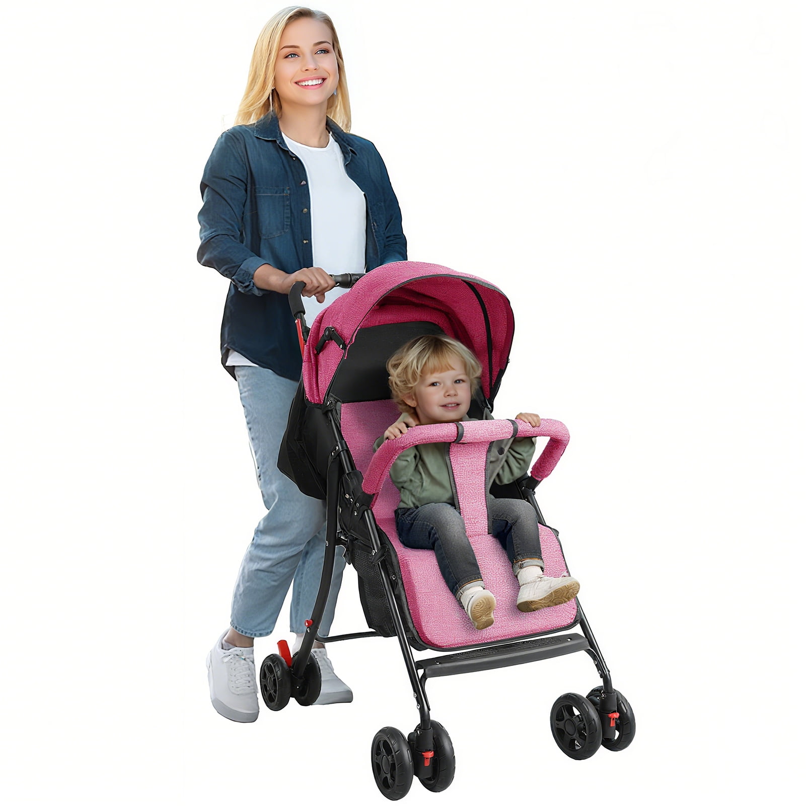 TidBay Travel Baby Stroller, One-Hand Folding Infant Pushchair with Adjustable Backrest, Canopy, Storage Basket for 0-2 Years Toddlers Up to 10kg
