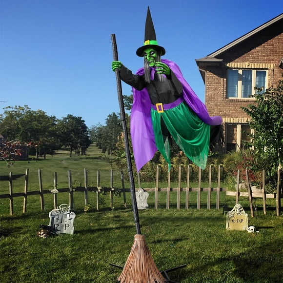 for Wedding Decoration Celebration Supplies Home Decor Decorations Outdoor 5.9 Ft Animated Hovering Witch Animatronics Prop with Sound & Activated Sensor Scary Decor for Home Outside Garden Yard